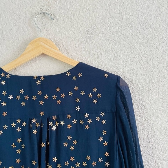 French Connection Navy Star Sequin Long Sleeve Sheer Dress - Picture 6 of 16